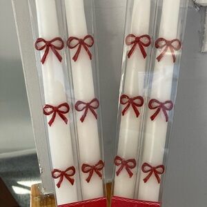 Ashland White Candles with Red Bows . Set of 2. Bundle of4 candles in total.